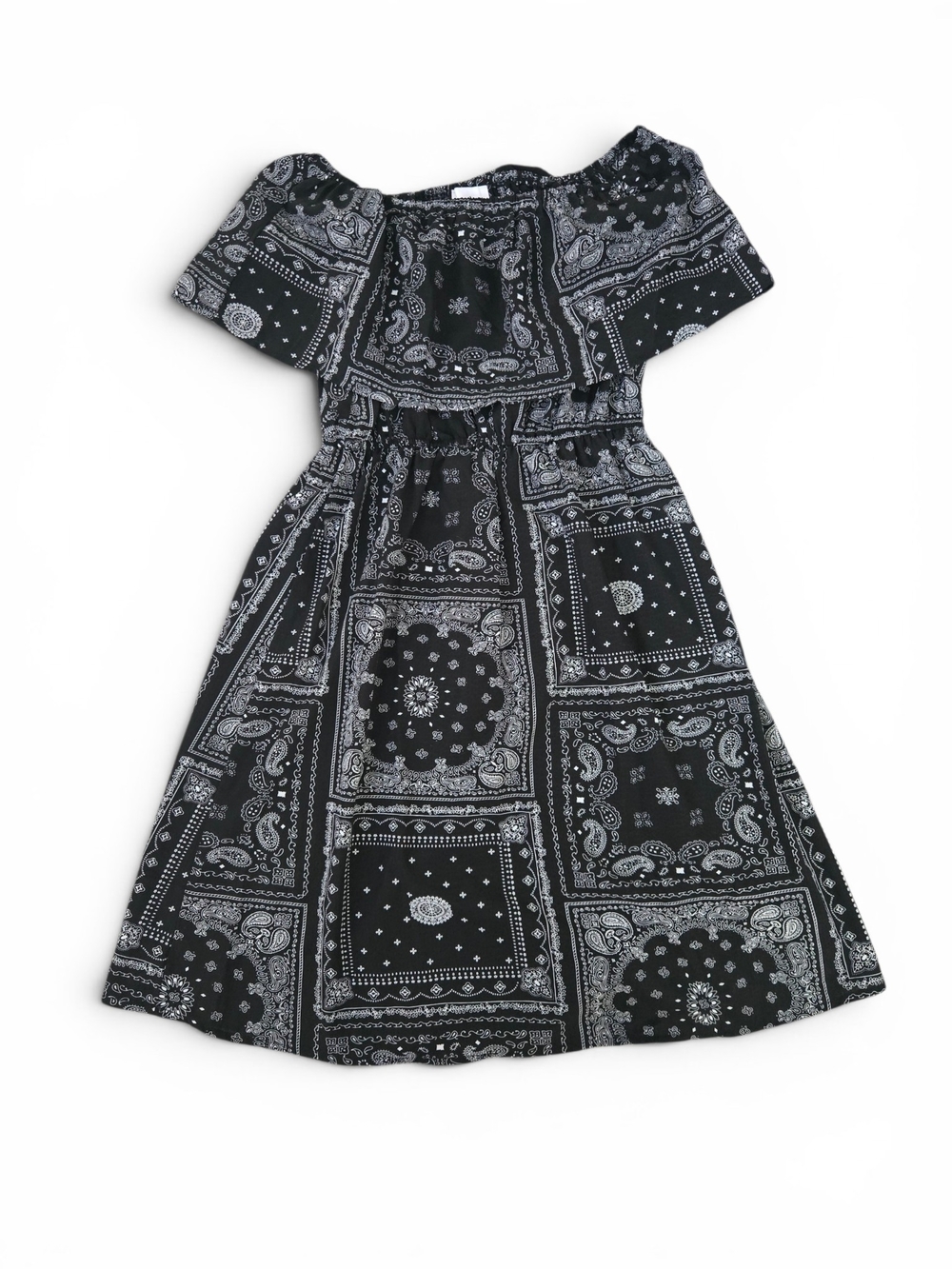 Cocoplum Ella Monroe Collection Black Bandana Print Off-Shoulder Dress